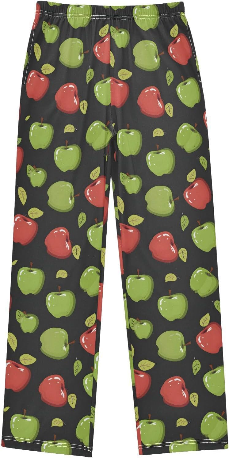 senya Pajama Pants Sleep Pants Soft Elastic Waist Pajama Lounge Pants Red Apples Green Apples for 6-14 Years Old - Image 1